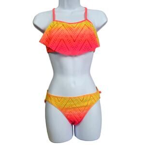 OP Neon Tie Dye Orange‎ Yellow Cutout Two Piece Swimsuit Bikini Size L